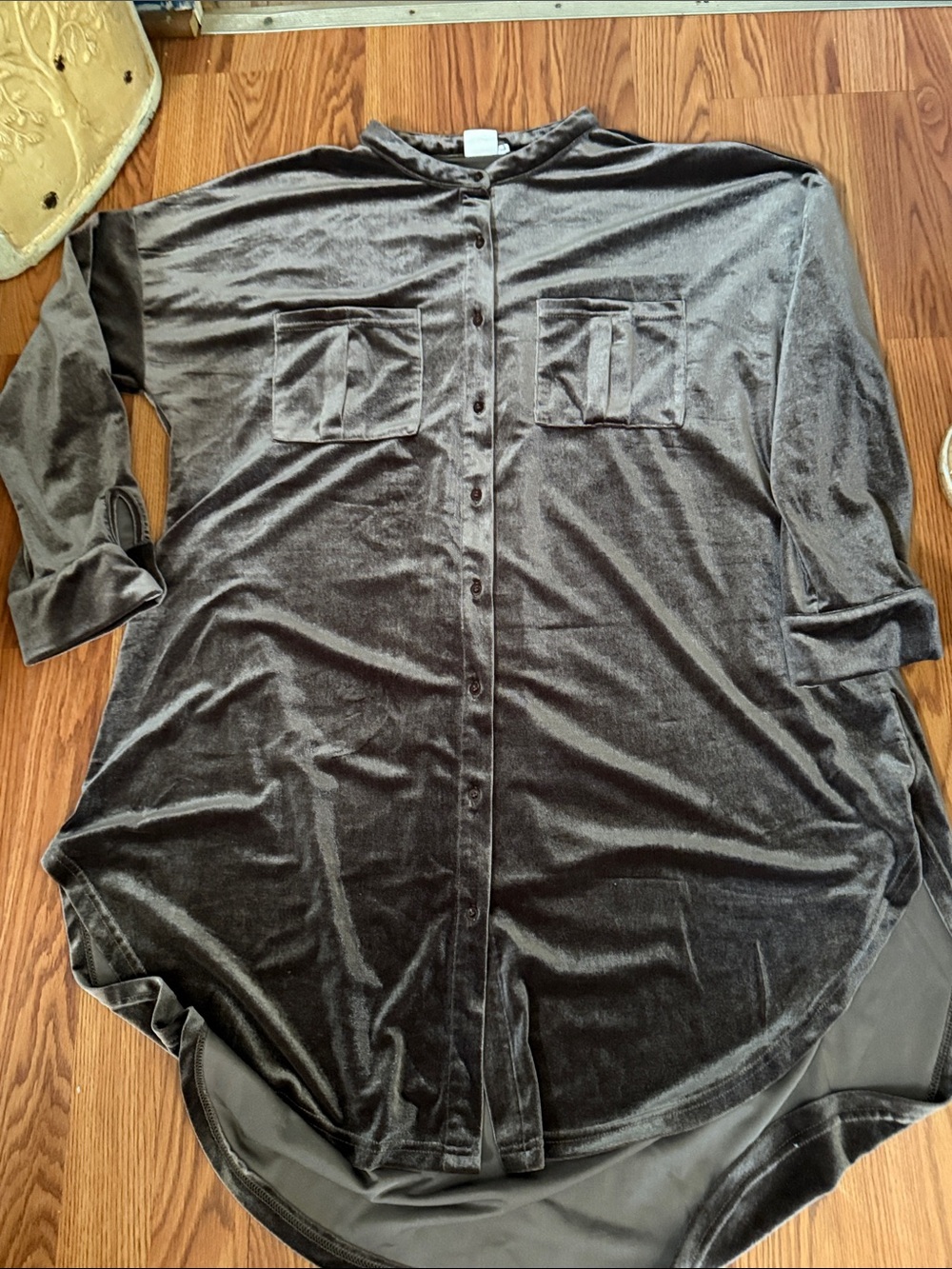 Womens Velvet Button-Up Sleep Shirt by Simple size 1X -Taupe buttery soft